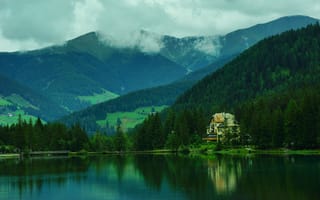 Картинка Италия, леса, Toblacher, озеро, горы