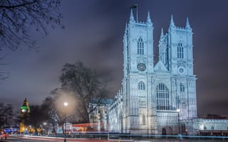 Картинка Лондон, Вестминстерское аббатство, Англия, огни, ночь