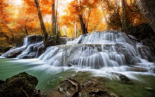 Картинка река, водопад, осень, природа