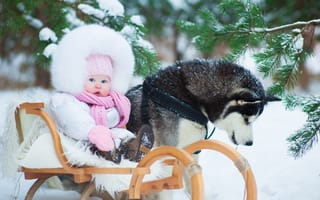 Картинка winter, snow, kids, child, trees, childhood, kid