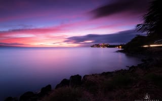 Картинка Kenji Yamamura, photographer, океан, закат, город, остров Мауи, Гавайи