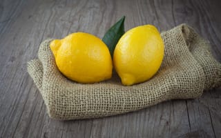 Картинка мешковина, лимон, цитрус, листья