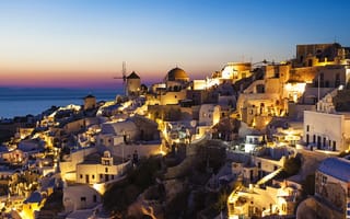 Картинка Греция, город, ночь, дома, santorini