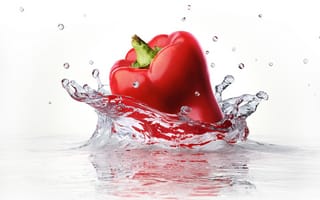 Картинка белый фон, брызги, красный перец, вода, water, red pepper sprays, white