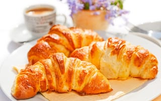 Картинка breakfast, кофе, croissant, завтрак, круассаны, cup, coffee