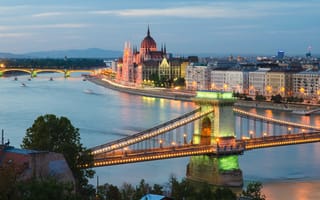 Картинка Будапешт, река, мост, город