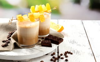 Картинка коктейль, десерт, апельсин, кофе, зерна, батончик, шоколад, сладкое