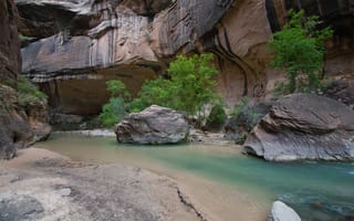 Картинка ущелье, деревья, скалы, камни, каньон, река