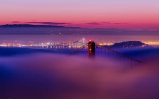 Картинка san francisco, golden gate bridge, огни, сан франциско, туман