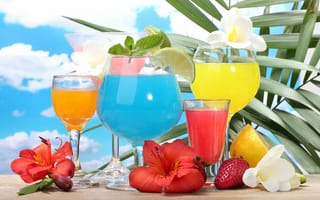 Картинка tropical, море, фрукты, fruits, коктейль, fresh, cocktail, drink