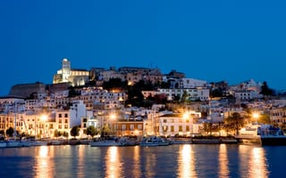Картинка вечер, пристань, город, Ibiza