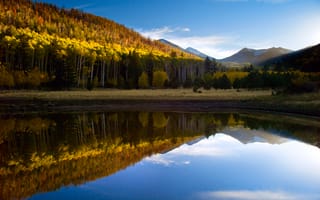 Обои озеро, гора, лес, осень, отражение