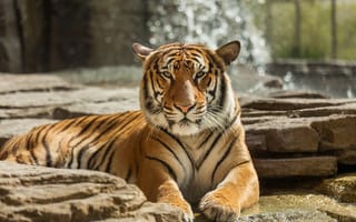 Картинка тигр, хищник, морда, лапы, отдых, дикая кошка