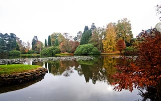 Картинка Великобритания, парк, Sheffield Park Garden, пруд, осень, деревья