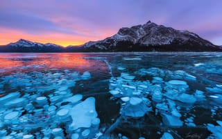 Картинка Канада, горы, лёд, озеро, Альберта, вечер, бульбы