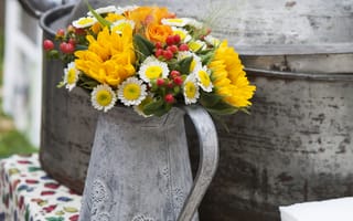 Обои кувшин, bouquet, букет, pitcher, flowers, цветы