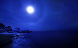 Картинка Финляндия, горизонт, лед, ночь, зима, небо, пейзаж