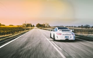 Картинка Porsche, в движение, спорткар, дорога, GT3, сзади, 911, white, белый, порше