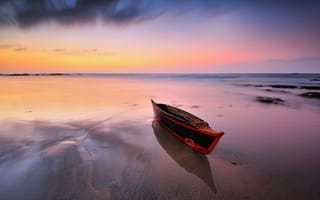 Картинка закат, море, лодка