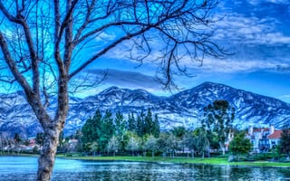 Картинка Rancho Santa Margarita, деревья, США, река, горы, дома, обработка, берег, Калифорния