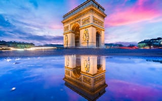 Картинка Paris, arc, Европа, architecture, arc de triomphe, арка, вечер