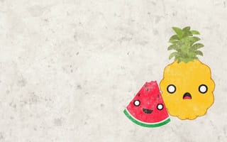 Картинка текстура, серый фон, лицо, настроения, арбуз, долька, ананас, фрукты