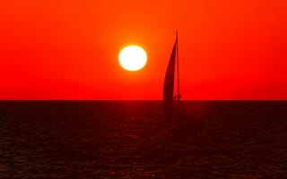 Картинка небо, солнце, яхта, парус, море, закат, лодка