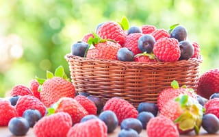 Картинка berries, ягоды, клубника, черника, fresh, малина, корзинка
