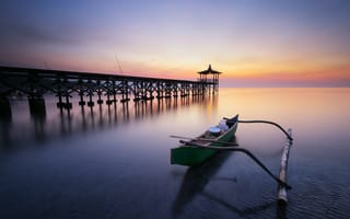 Картинка закат, мост, море