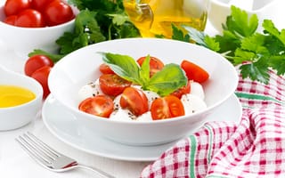 Обои салат, моцарелла, помидоры, базилик
