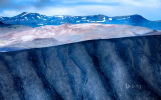 Картинка Hverfjall, горы, люди, Исландия, снег