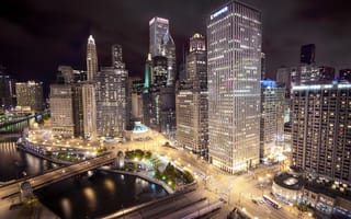 Картинка Chicago, sky line, city, огни, вечер, небоскребы, чикаго