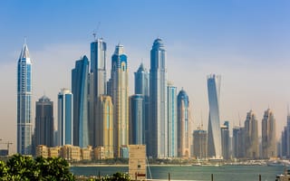 Картинка Dubai, buildings, sea, Marina, UAE, skyscrapers, water, sky, plants, skyline, United Arab Emirates