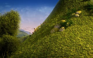 Картинка 7-ой гном, гора, приключение, трава, гномы, деревья, мультфильм, Der 7bte Zwerg