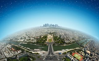 Картинка Париж, космос, река, Франция, мост, дома, небо, панорама, кварталы, улицы