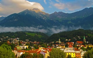 Картинка Австрия, пейзаж, дома, Innsbruck, горы, леса