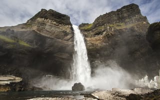 Картинка Háifoss, скала, водопад, Исландия, брызги, поток
