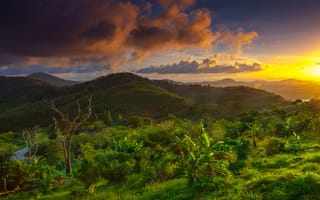 Картинка sunrise, hills, cloud, thailand, trees