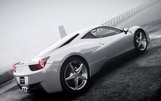 Картинка машина, ч/б, GTA 4, туман, Ferrari Italia
