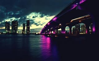 Картинка Florida, ночь, Miami, мост, город, Флорида, Майями