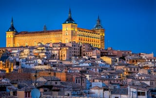 Картинка Alcazar, склон, Toledo, замок, холм, башня, дома, испания
