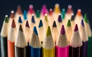 Картинка цветные карандаши, жёлтый, синий, макро, розовый, малиновый, коричневый