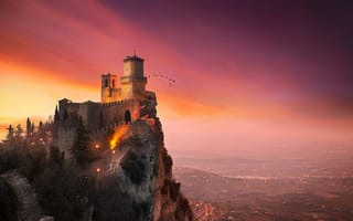 Картинка Сан-Марино, башня, гора Монте-Титано, Гуаита, птицы, крепость