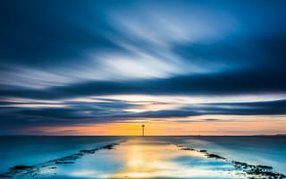 Картинка Mirror Blue, море, закат