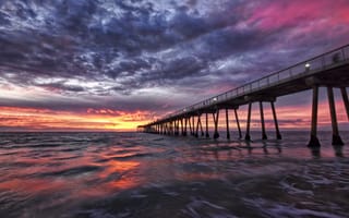 Картинка Hermosa Beach, облака, небо, море, California, закат, США, пирс
