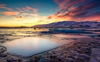 Картинка зима, Jokulsarlon, Iceland, природа, снег, рассвет