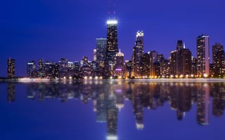 Картинка Chicago, Night, Colors, Photography, Skyline, Reflection, Lake, Michigan