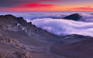 Картинка View from Haleakalā, Maui, туман, Hawaii, горы
