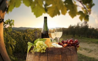 Картинка бочка, виноград, вино, сыр