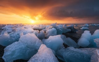Картинка лёд, природа, закат